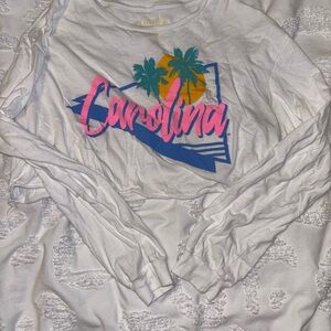 Carolina Palm Graphic Long Sleeve Tee - White with Pink, Blue & Yellow Print